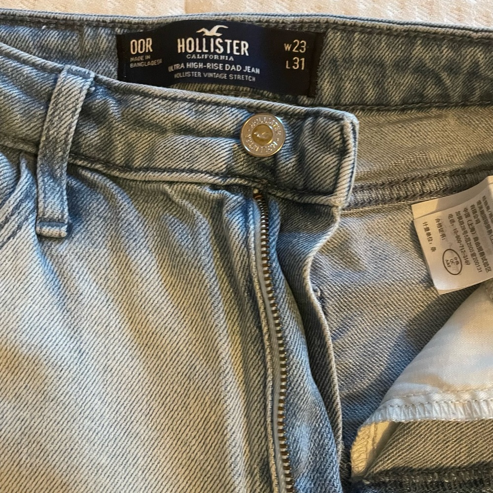Hollister dad Jean, vintage stretch, high rise, 00R, straight